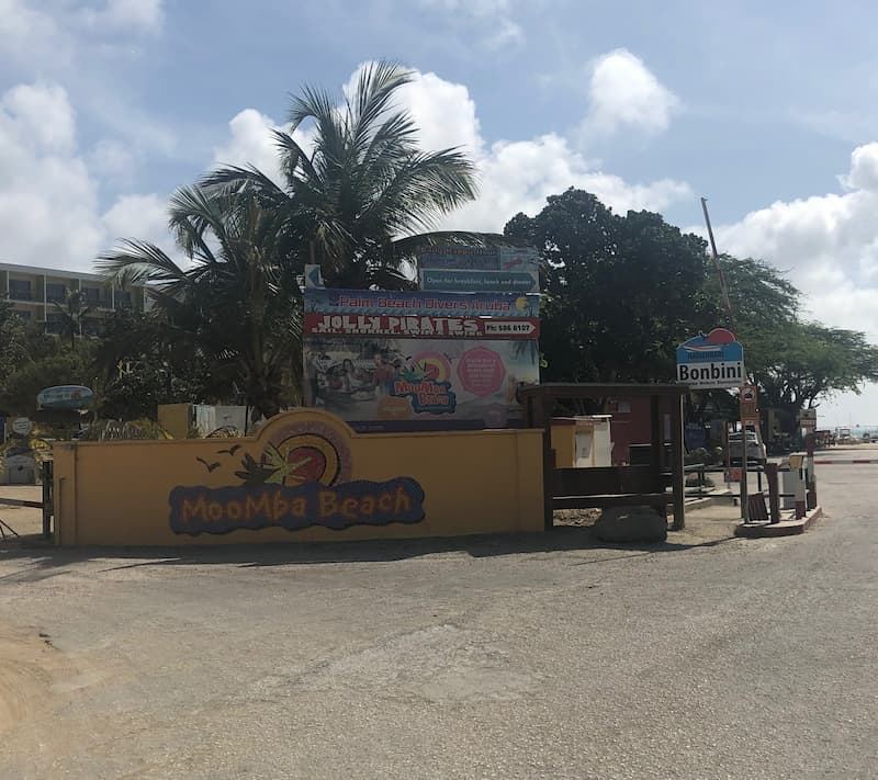 Street entrance with the Palm Beach Divers Aruba sign