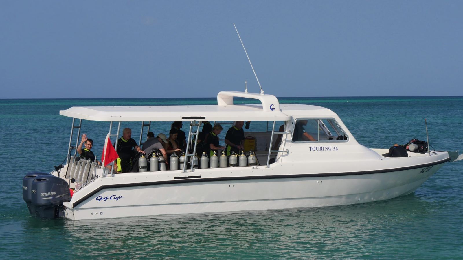 The Gulf Craft Touring 36 with divers on board